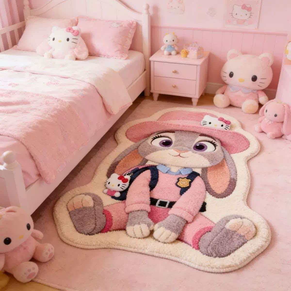 Cute Judy bedside rug, girly pink faux cashmere bedroom irregular soft foot mat, non-slip, cold-proof floor mat