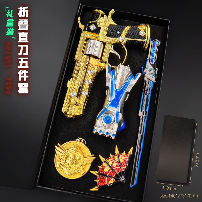 Peaceful Chicken Eating Peripheral Metro Escape Folding Straight Knife Five-Piece Set Metal Weapon Model Alloy