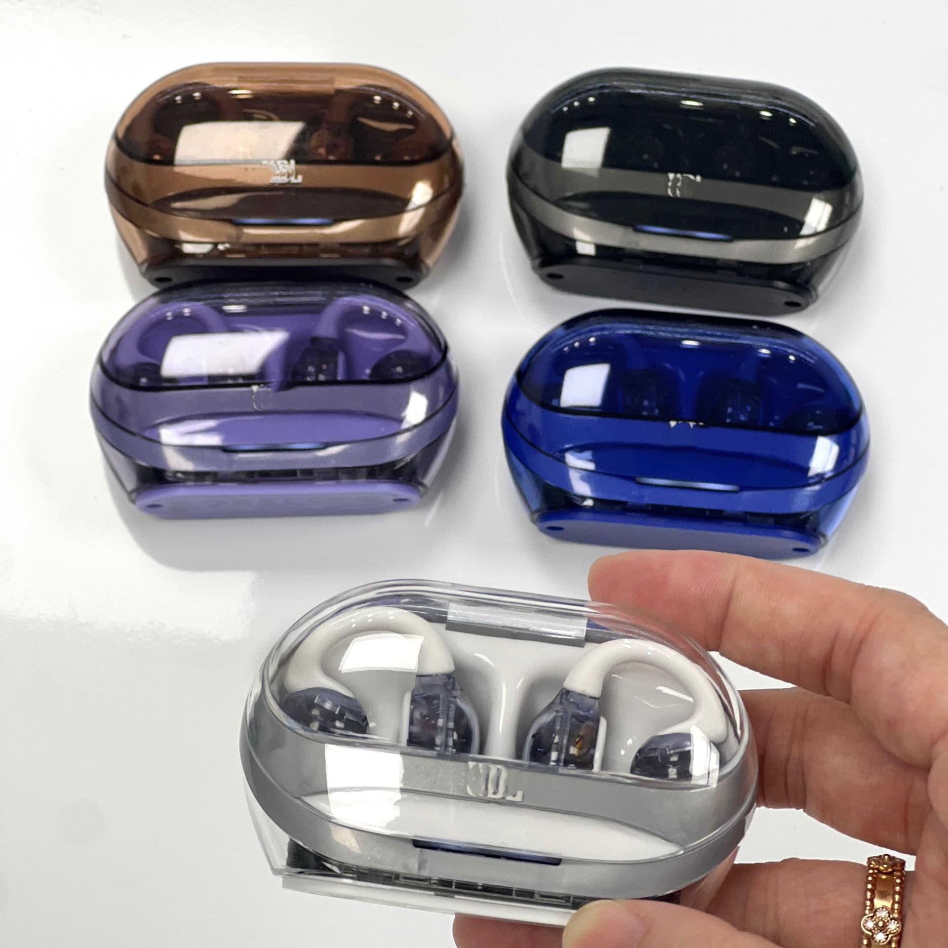 New Cross-Border 1:1 JB Clips Crystal Button Ear Clip Bluetooth Earphones Wireless Transparent Open-Ear Headphones