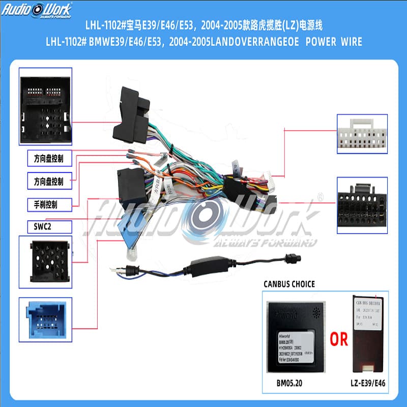LHL-1102# Cable Android Central Control Large Screen Power Cable Compatible with BMW E39 2004-05 Range Rover Models