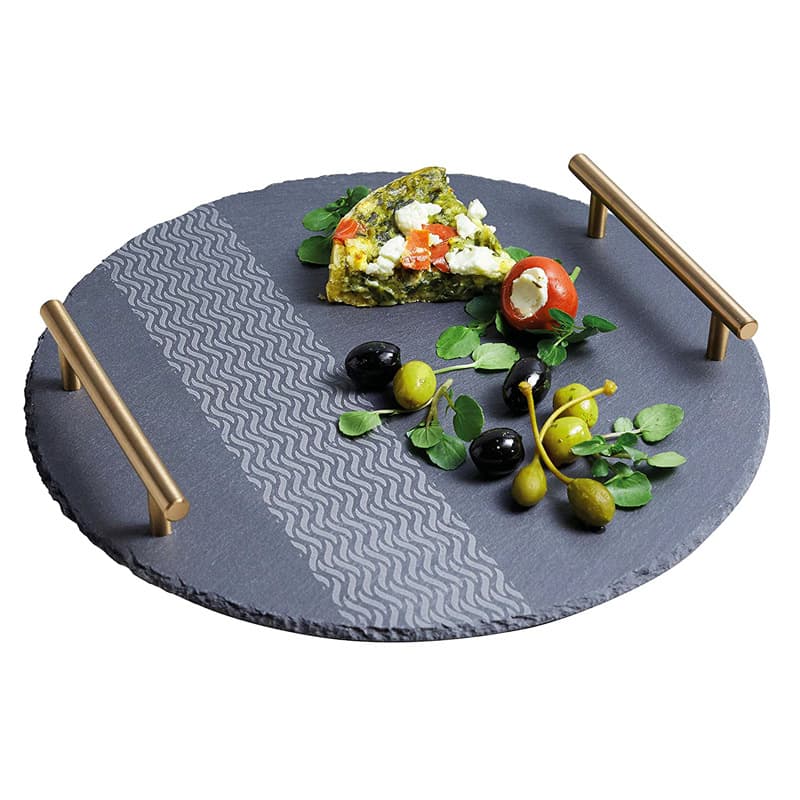 Oval slate tray gold handle laser logo slate tableware serving tray slate tray