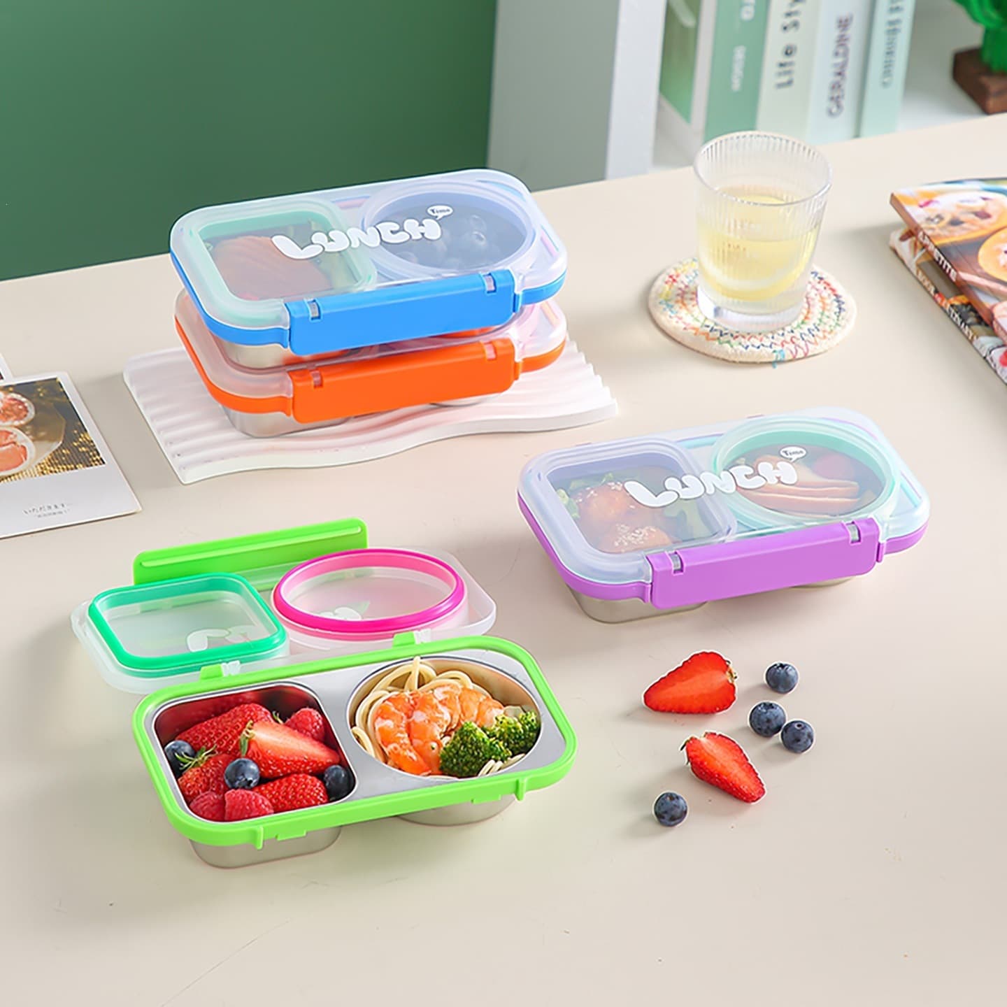 Student Minimalist 304 Stainless Steel Divided Lunch Box Office Worker Bento Box High Appearance Portable Lunch Box Fresh-Keeping Container
