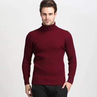 Cross-border autumn/winter wholesale men's turtleneck sweater, European and American size casual solid color vertical stripe pullover base layer