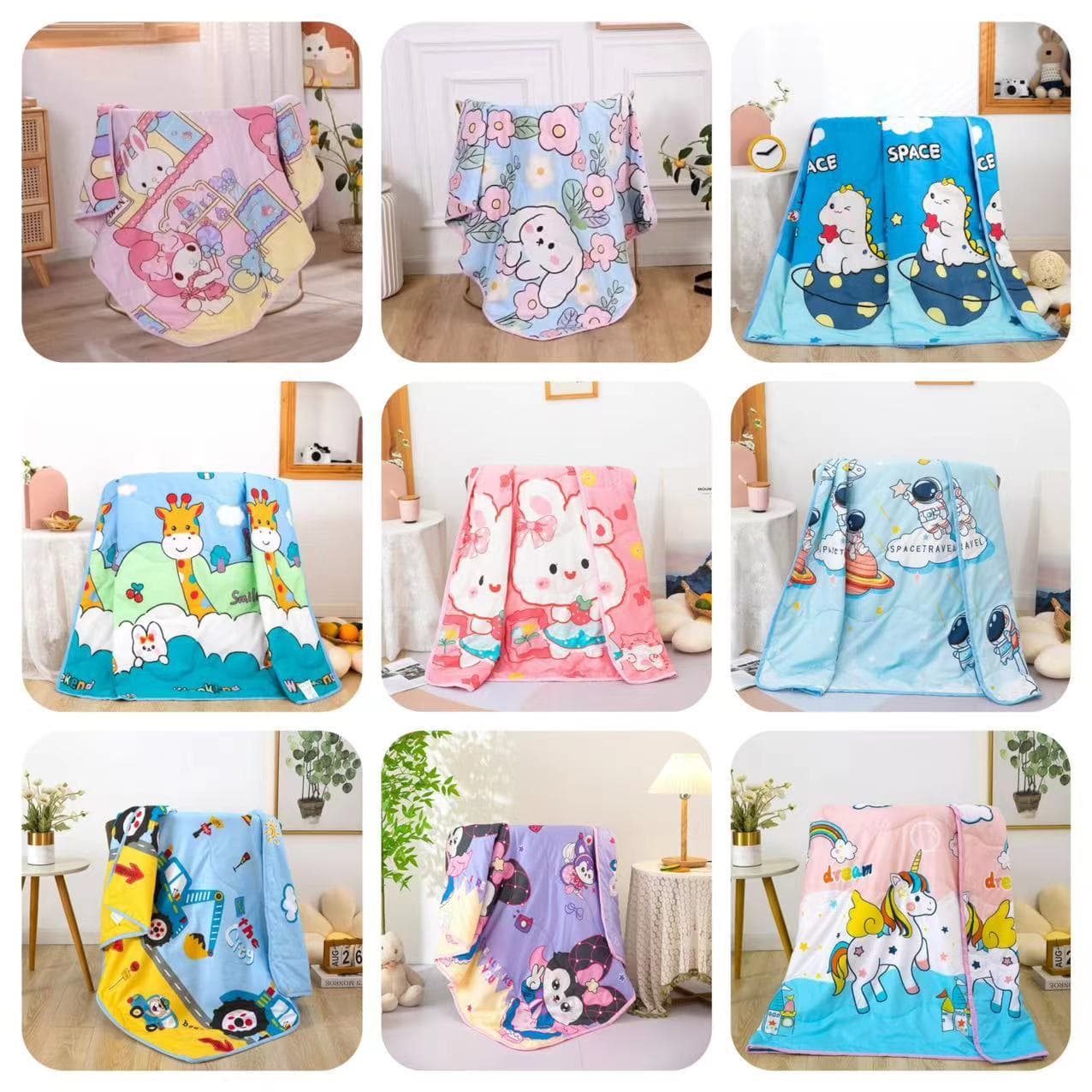 Export Children's Summer Blanket Machine Washable Kindergarten Cartoon AC Quilt, Washable Cotton Cool Blanket Gift Mosquito-Repellent Bedding