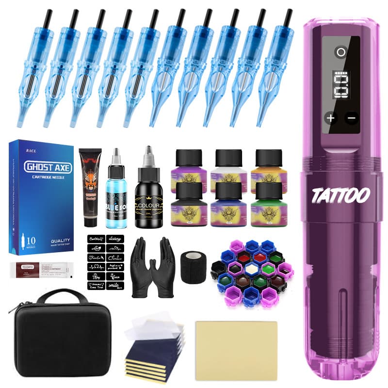 Cross-border Tattoo Equipment Wireless Battery Pen 10 Needles Ink Full Set Tattoo Machine Tattoo Student Tattoo Pen Kit