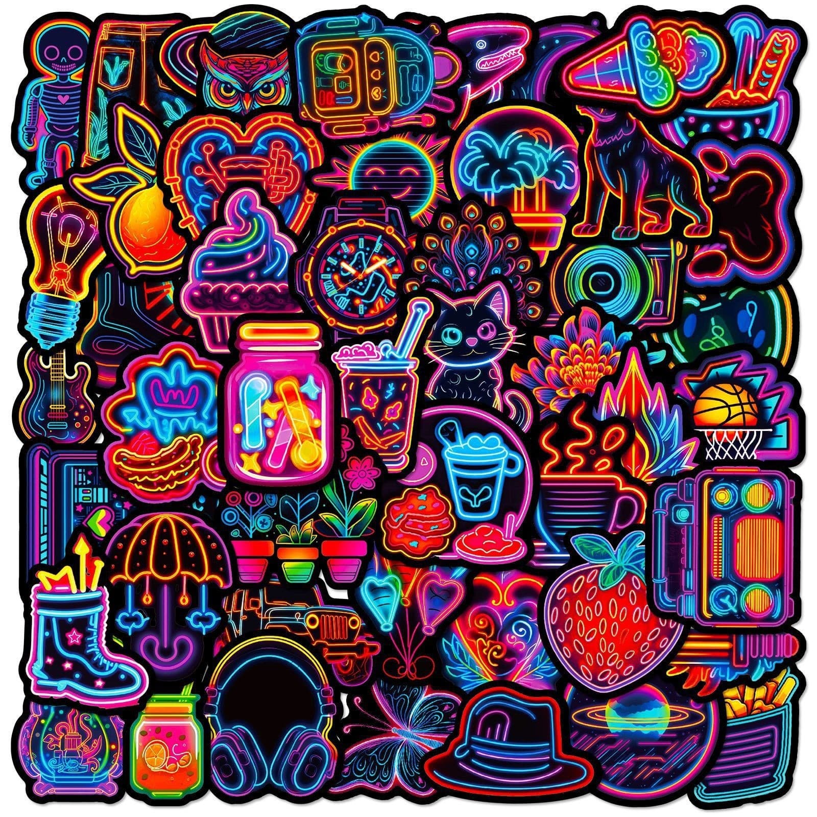 Cross-border Neon Series Creative Personalized Stickers DIY Neon Light Graffiti Stickers for Night, Waterproof, Wholesale