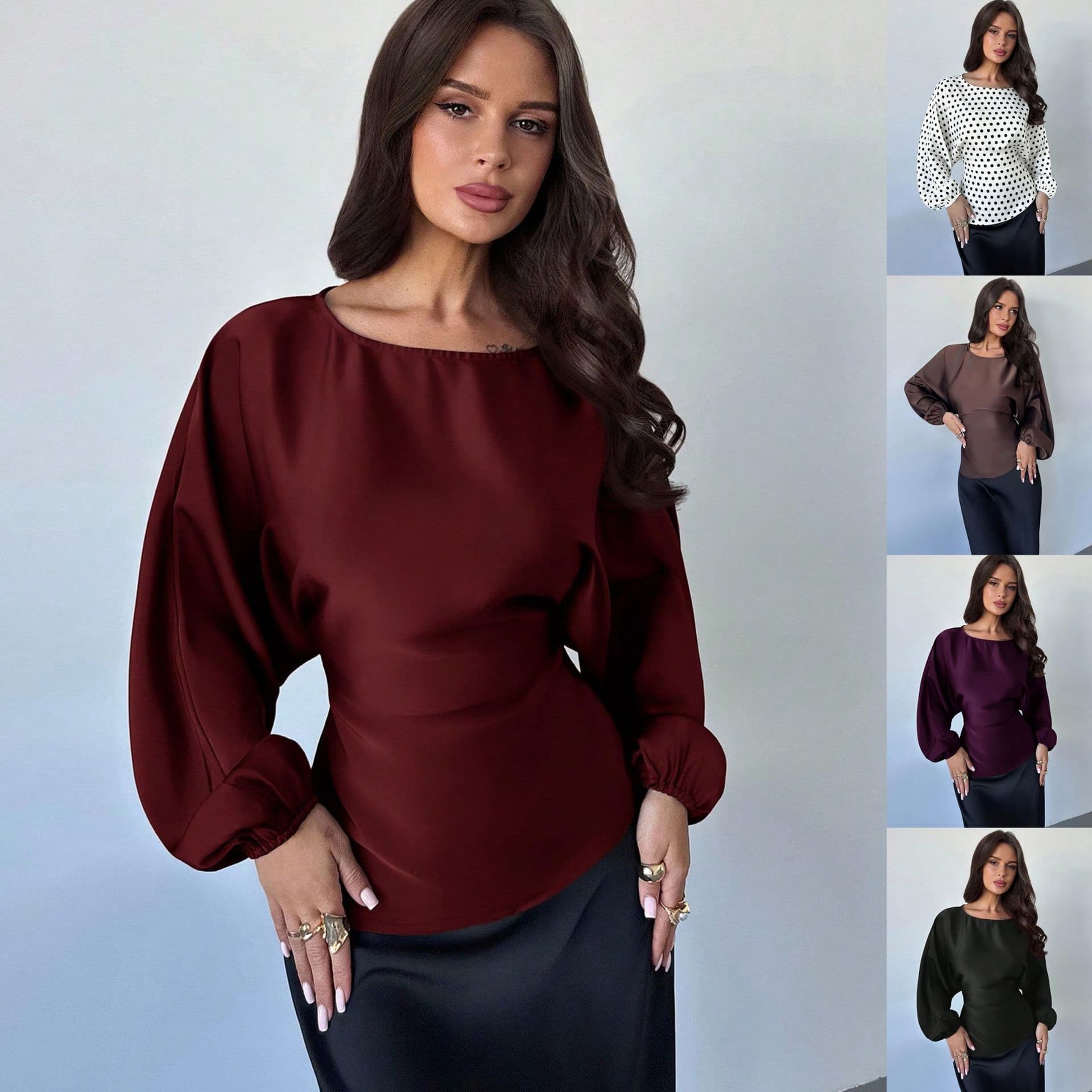 2026 Cross-border EU-US Amazon Fashion Casual Versatile Round Neck Tie Waist Long Sleeve Women's Top