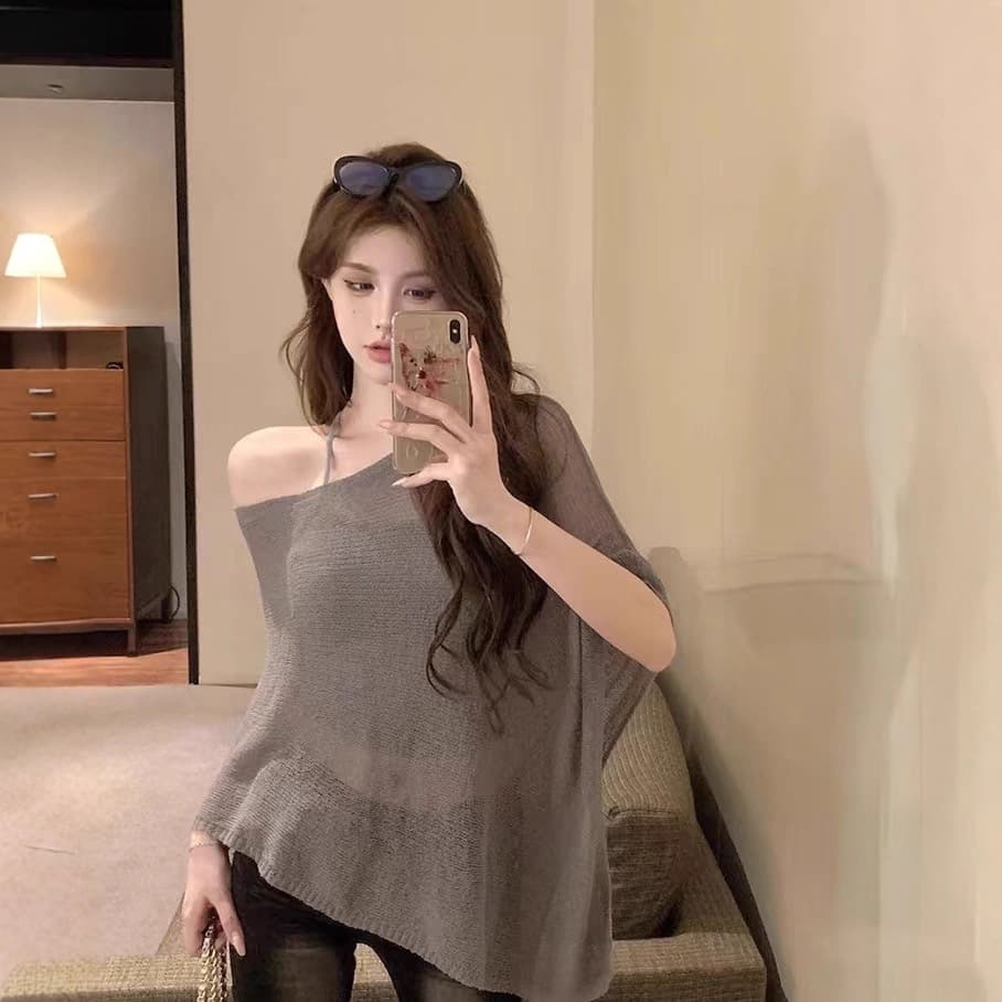 Sexy Off-Shoulder Sleeveless Knit Top 2025 Retro Design Loose Irregular Thin Versatile Summer Blouse