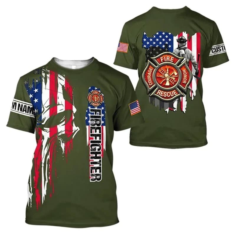 Firefighter fire simulation drill pattern 3D printing cross-border new men's casual short-sleeved t-shirt factory direct sale