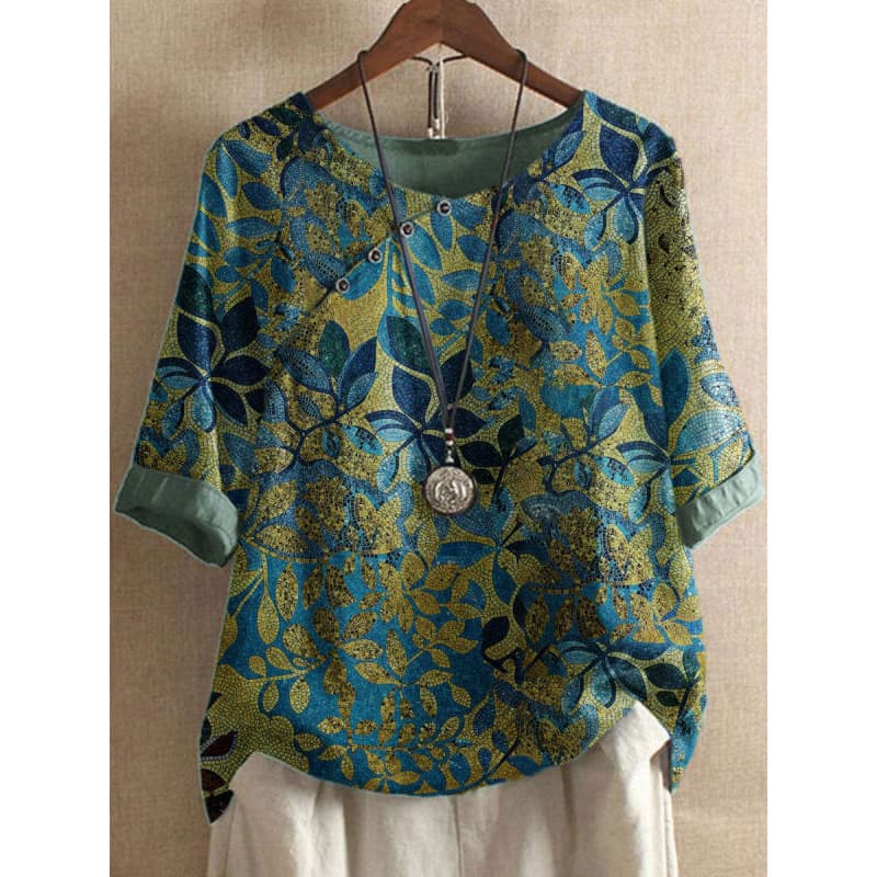 300933 Round Neck Retro Print T-Shirt for Women Loose Mid-Sleeve Top Plus Size Women's Clothing In Stock Cross-Border Hot Sale