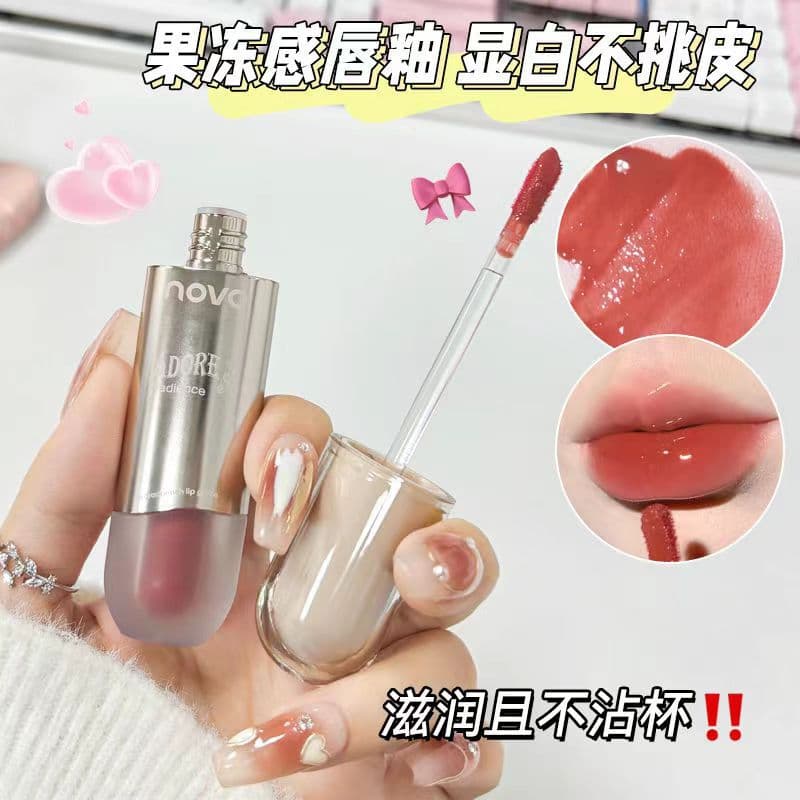 NOVO Chun Run Bright Water Gloss Lip Glaze Plain Appearance White Pure Desire Wind Doodle Lip Waterproof Not Easy to Fade Non-Stick Cup