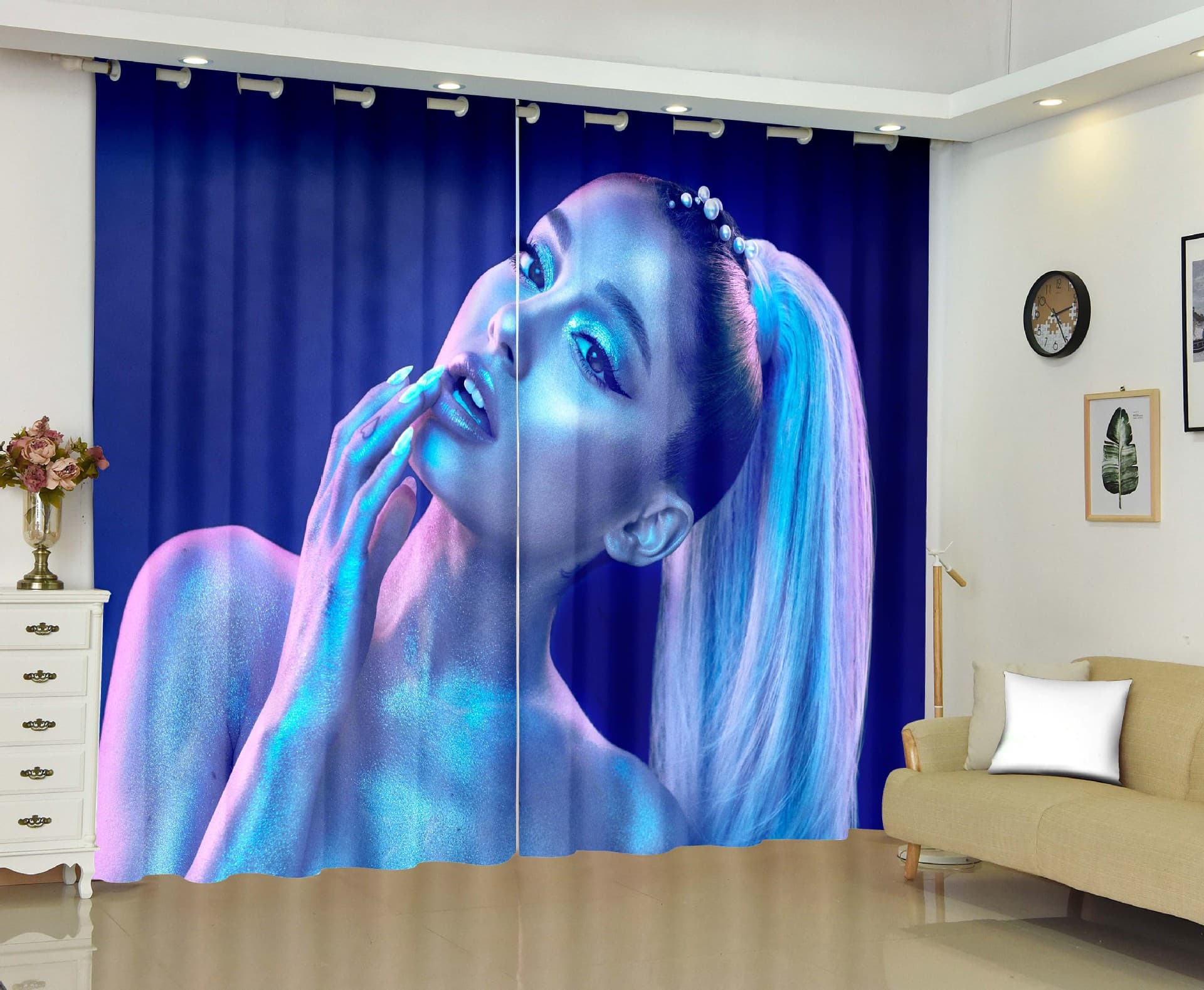 Factory Export 3D Digital Curtain Ariana Grande Portrait High Precision Full Blackout Home Bedroom Ready-Made