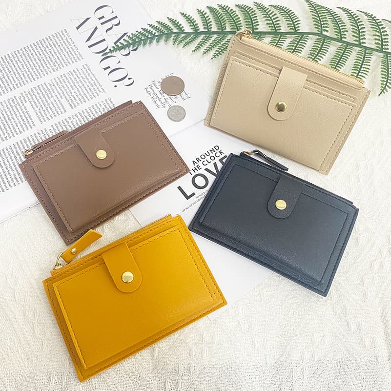 Women's Ultra-Thin Card Wallet Korean Style Zipper Coin Purse Solid Color Bus Student Bank Card Holder Campus Card Case