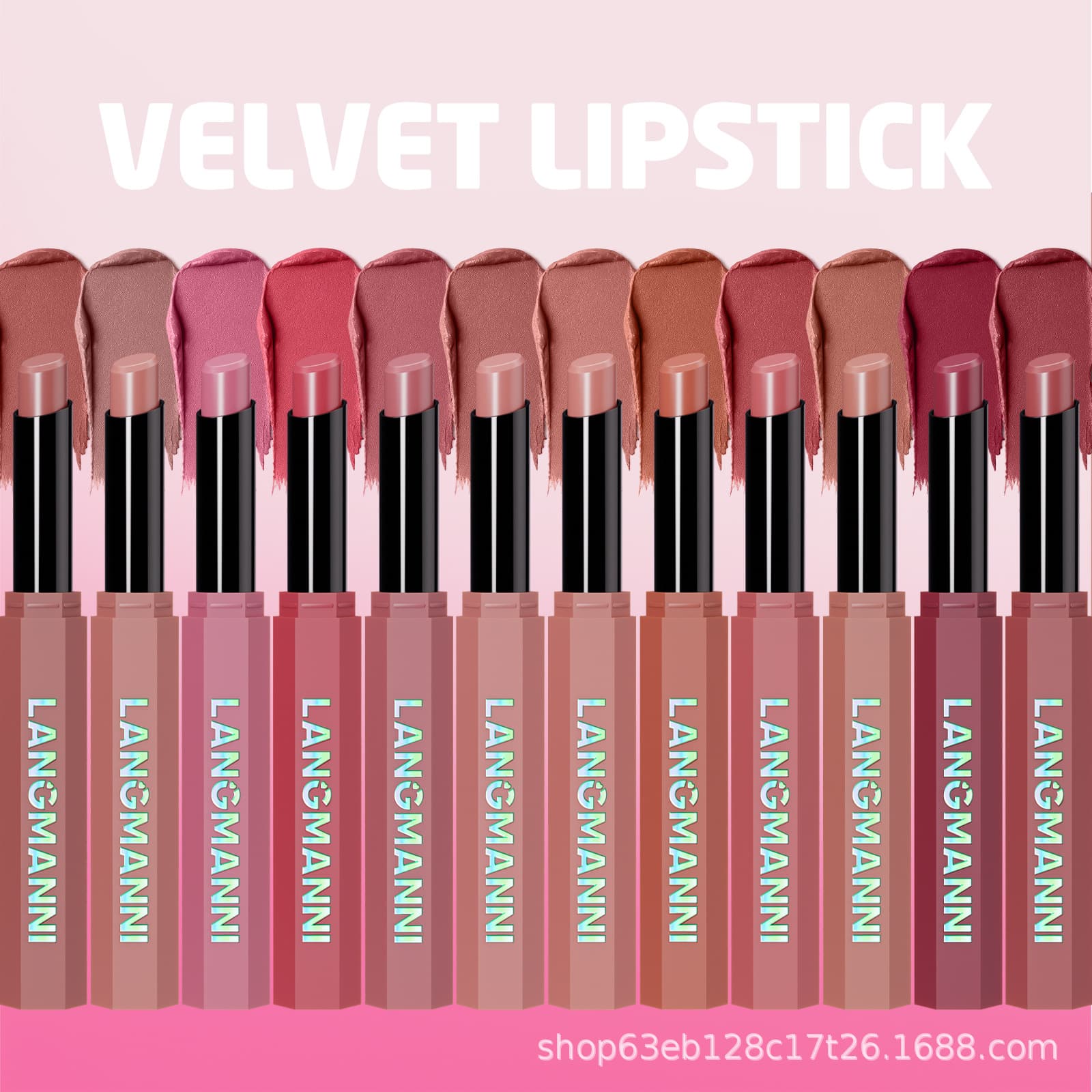 LANGMANNI Twelve-Color Hexagonal Beveled Matte Long-Lasting Lipstick Cross-Border Exclusive for TEMU Full Custody Amazon