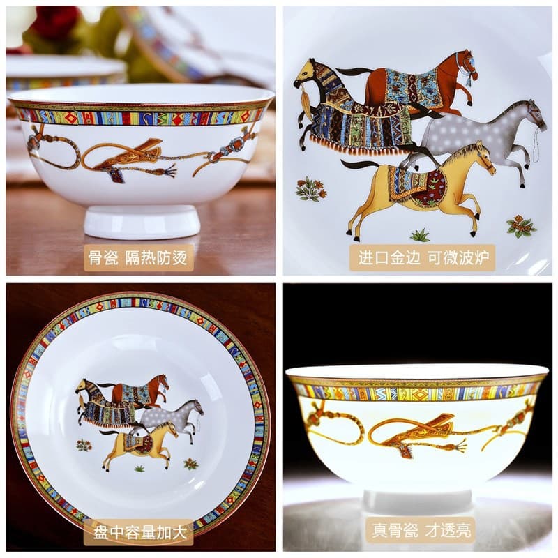 Same Style Single Piece, Mix and Match Bowl and Plate Set, Bone China Bowls, Chopsticks, Plates, Ceramic Dishes, Hermes