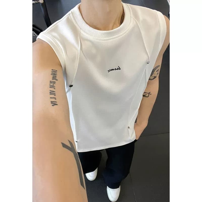 2026 Summer New Hong Kong Style Large Size American Embroidered Waistcoat Vest Men's Casual Versatile Loose Sleeveless Breathable