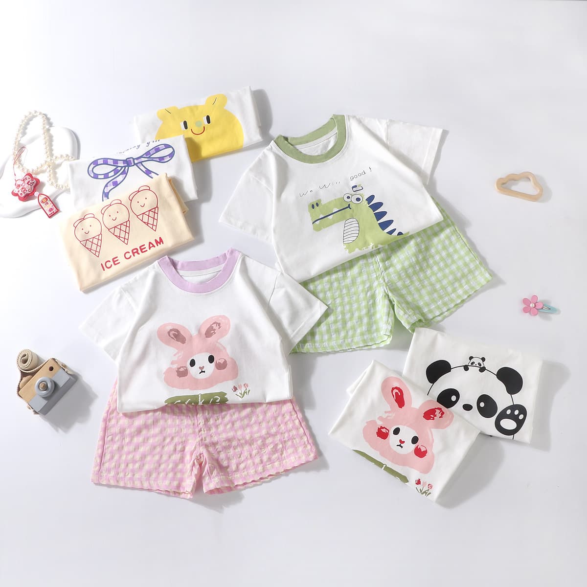 Summer Kids Short Sleeve and Shorts Set, Baby Cotton T-Shirt for Boys and Girls, New Style Children's Two-Piece Wholesale