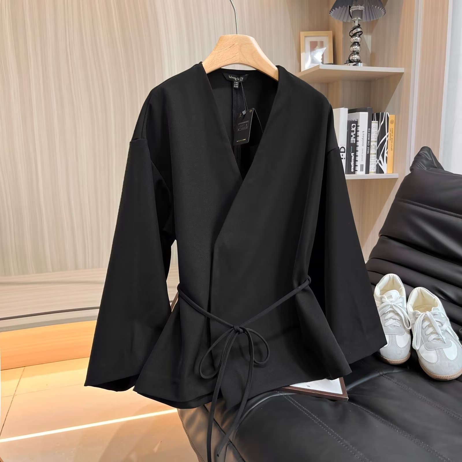 BM&MD&ZA Early Autumn New Women's Elegant Fashionable New Chinese Style High Drape V-Neck Tie Blouse
