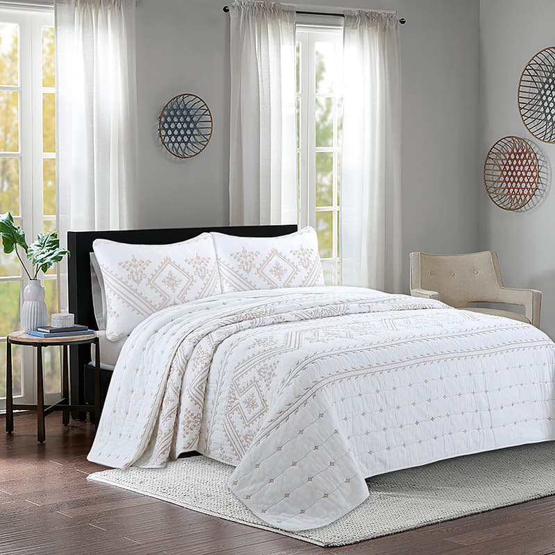Simple pure cotton bed cover three-piece set Nordic double summer cooling air-conditioning reactive printing and dyeing breathable and comfortable four-season blanket