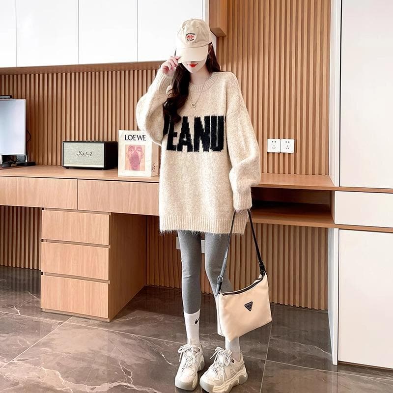 Lazy Style Knit Pullover Sweater Women New Autumn/Winter Stylish Super Pretty Mid-Long Sweater