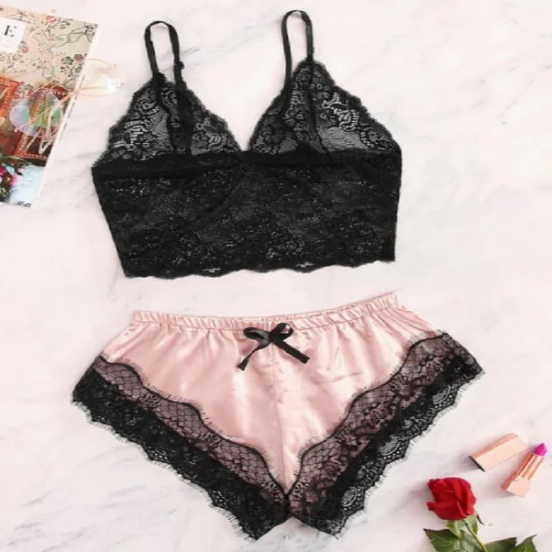 Sexy Lace See-Through Women's Underwear Set Summer Cross-Border Special Use Clothing Three-Point Strap Transparent Nightgown