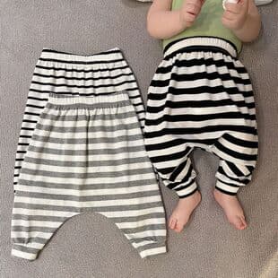 Children's Striped Cotton Baby Big PP Pants, Summer Boys and Girls Leggings, Spring and Autumn Thin Style, Loose Fit Big Bottom Pants
