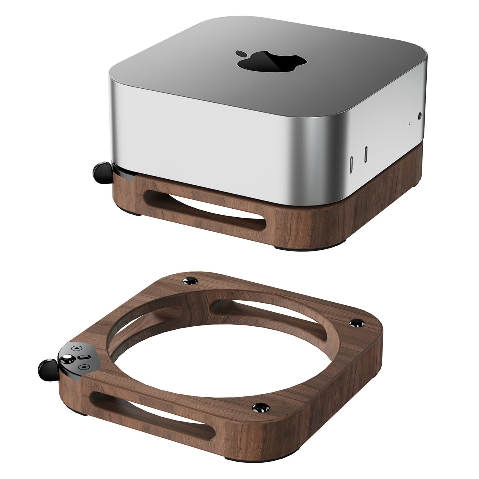 Solon Mac mini4 Desktop Base Dust-Proof Mini4 Special Walnut Solid Wood Bracket Heat Dissipation Ventilation Fan Computer