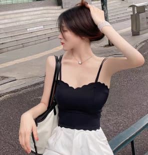 Summer Ice Silk Camisole Bra for Women, Women's Underwear, Ruffle Edge Tube Top with Padded Cups, Wire-Free, Comfortable, Back-Smoothing