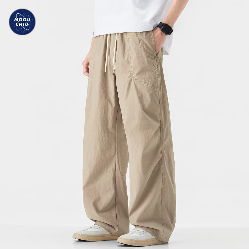Muchiu Men's Wear | American sports outdoor pleated paratrooper casual pants for men, loose straight wide-leg cargo trousers