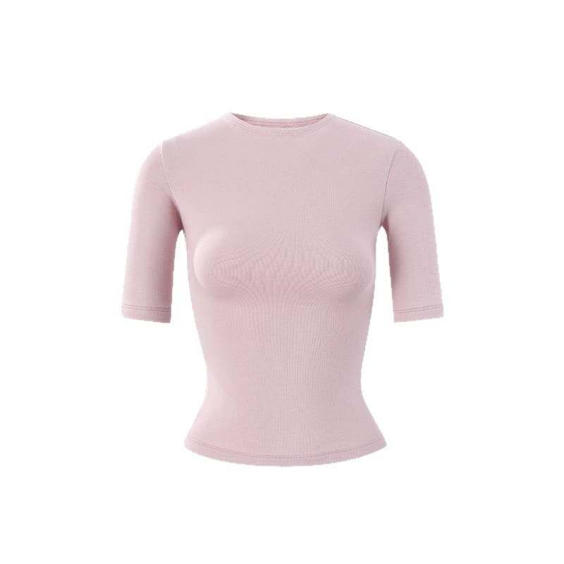 2026 Spring/Summer New Fitted Cinched Waist Slimming 5-Sleeve T-Shirt, Tailored Shoulder, Solid Color Crew Neck Short Sleeve Top for Women, Multiple Colors