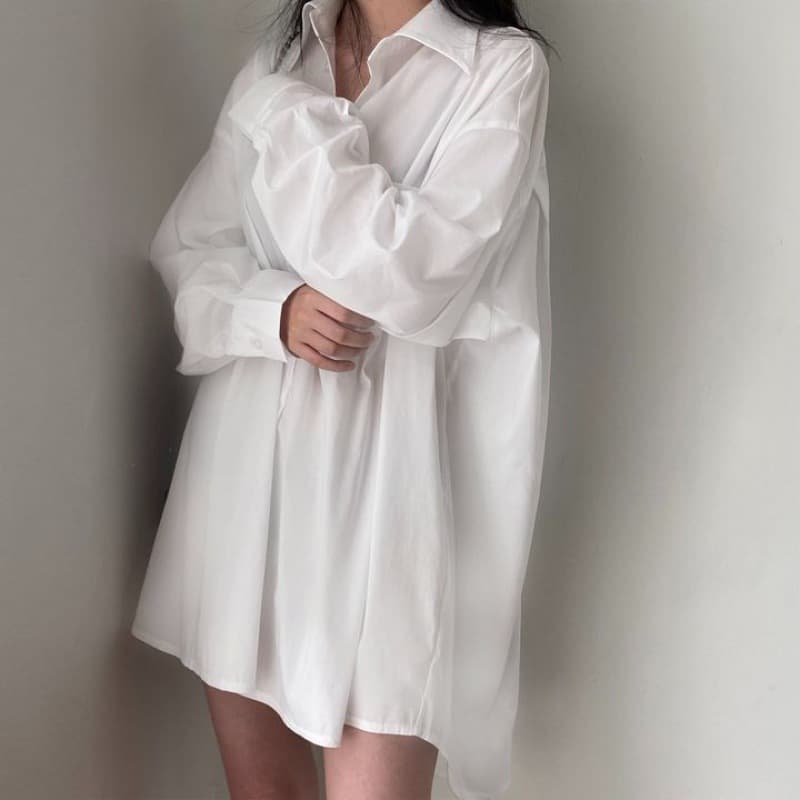 Korean Chic Loose Casual Blouse Shirt Dress for Women, Fashionable Versatile Elegant