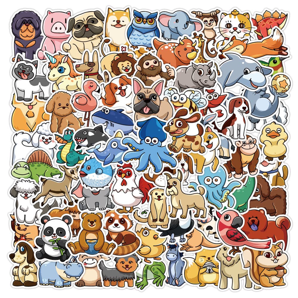100 new cross-border small animal graffiti stickers waterproof suitcase notebook scooter water cup stickers