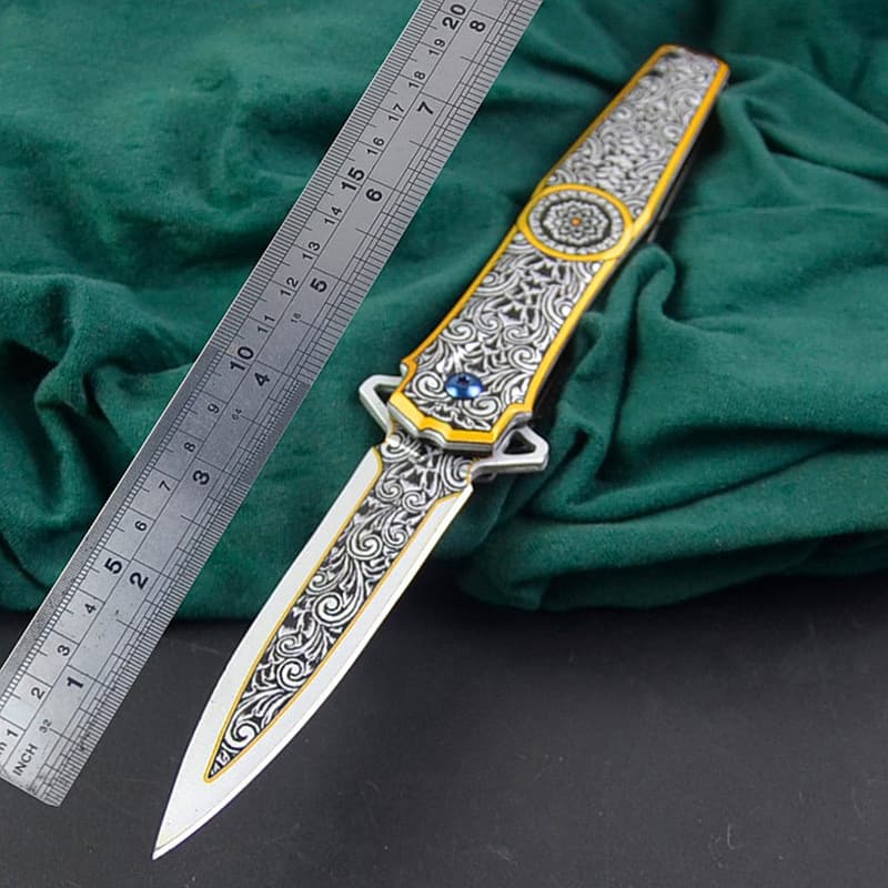 Cross-border Direct Supply Outdoor Knife Camping Survival Folding Knife Portable Self-defense Tool Pattern Gift Knife Fruit Knife