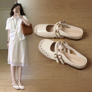 ZHR Zeze Closed Toe Slippers Women 2026 Summer New Hollow Woven Slippers Outdoor Wear Versatile Slip On Sandals
