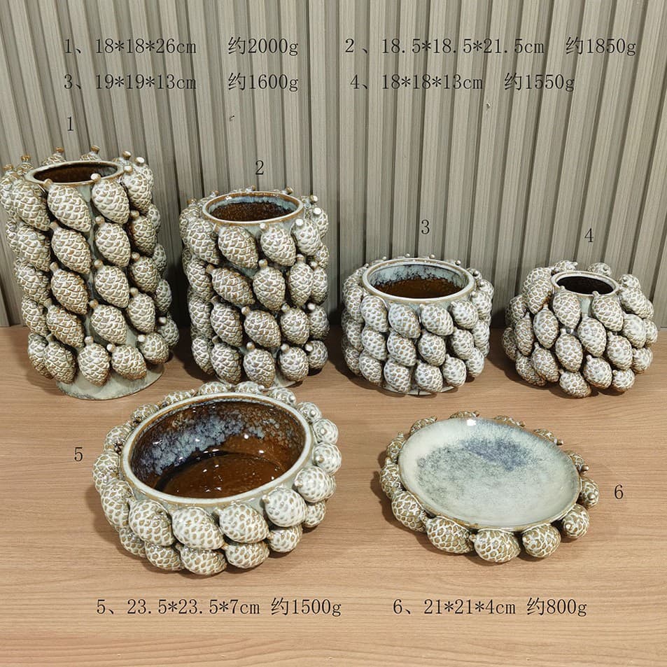 Nordic Christmas Ceramic Fruit Flower Pot with Pine Cone and Hazelnut - Craft Decorative Tabletop Ornament