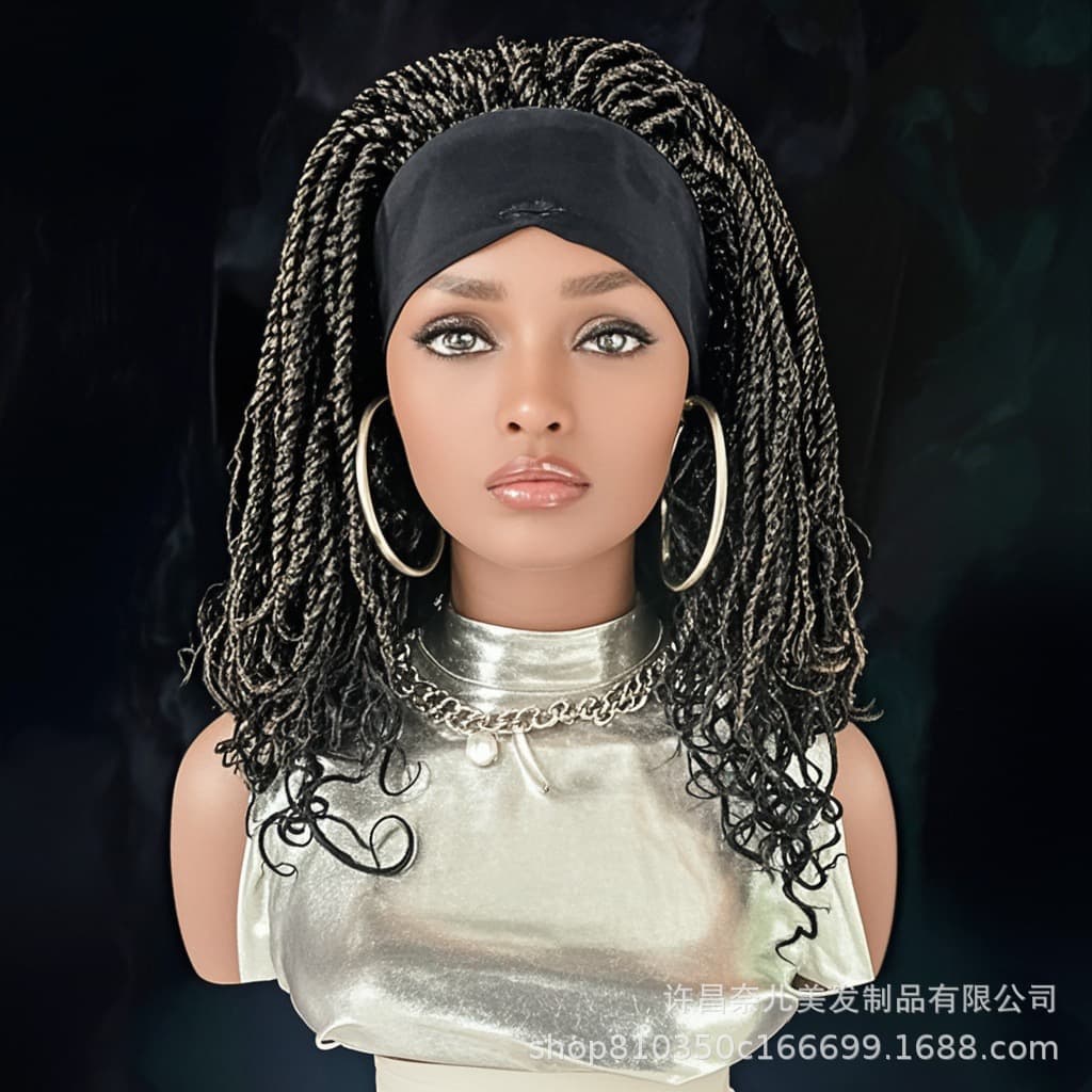 Ice Silk Headband 2-Strand Curved Crochet Hair Dreadlock Wigs European and American Synthetic Hair Wig Cap