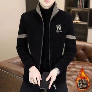 Autumn/Winter Fashion Wool Coat for Men Fleece Lined Thick Stand Collar Jacket Trendy Stylish Casual Woolen Coat Trendy
