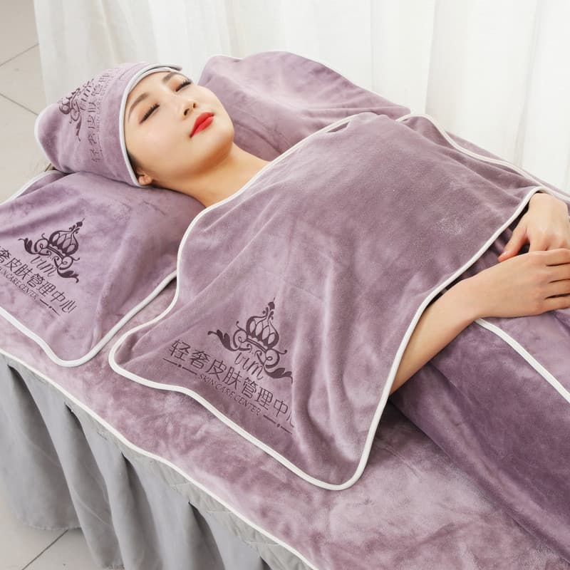Manufacturer customizes and embroiders logos for microfiber beauty salon towels, bed linens, bath towels, bath skirts, bed sheets, and head towels.