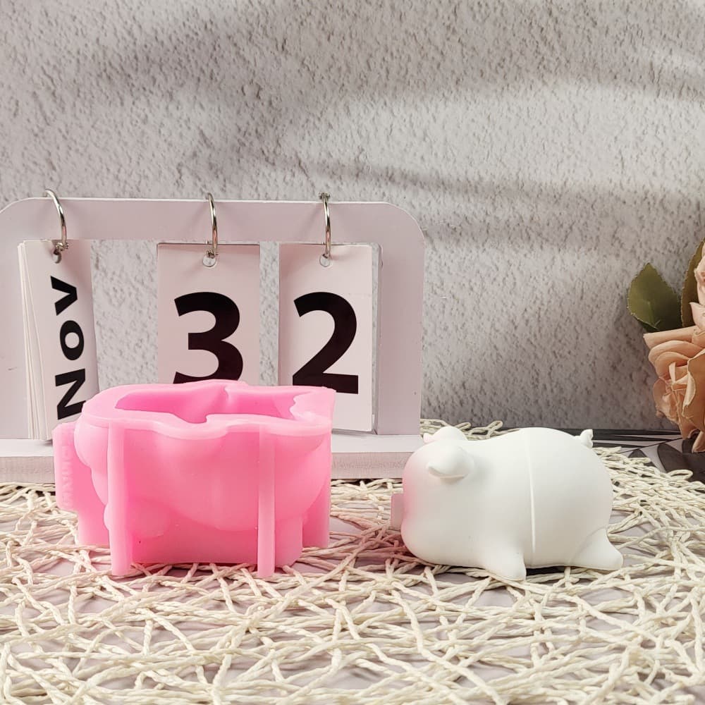 Lying Pig Plaster Ornament Candle Mold DIY Plaster Cement Silicone Mold W0525