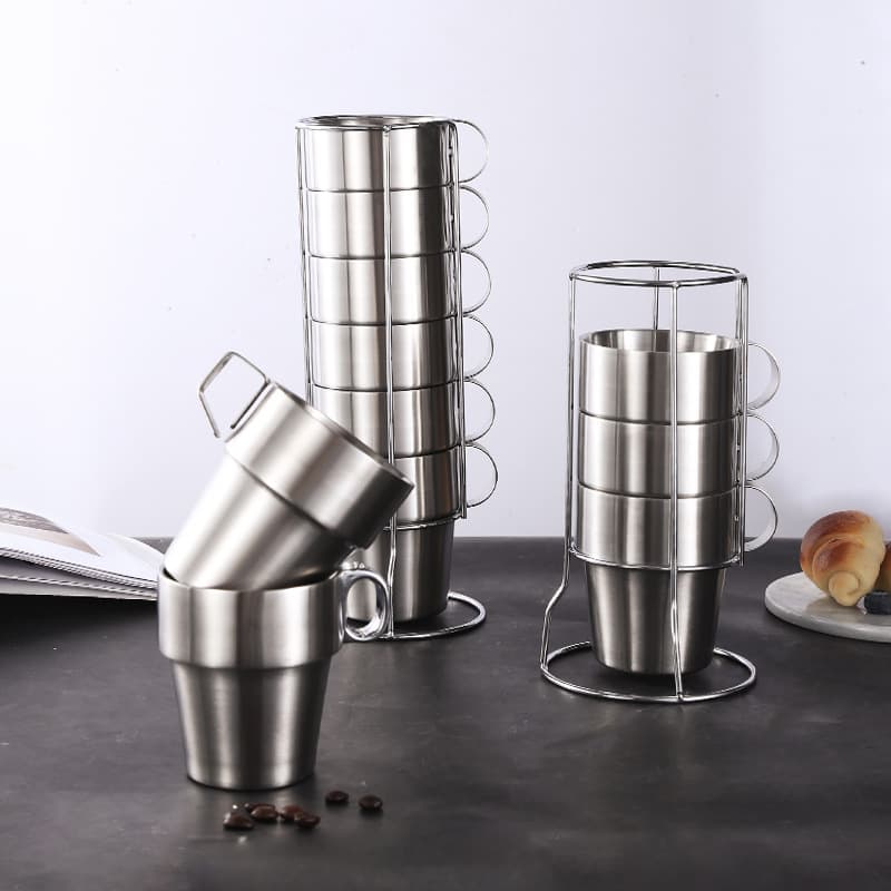 304 Korean Style Stainless Steel Coffee Cup Set Outdoor Double Layer Insulated Water Cup Combination Beer Milk Tea Cup with Handle