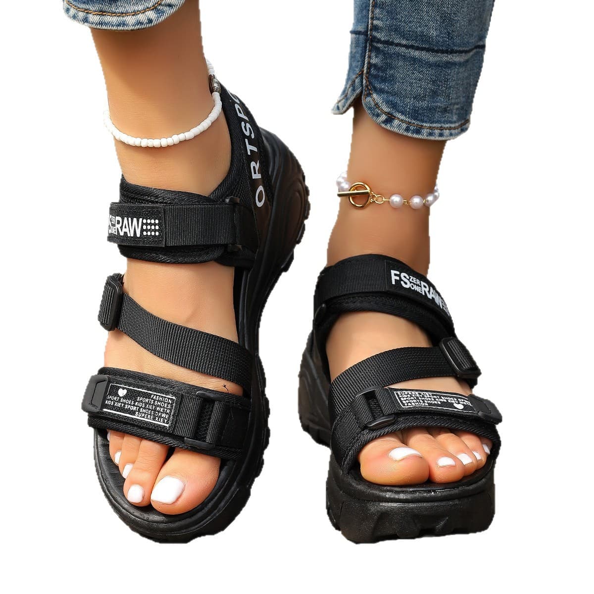 Velcro Sandals Women Summer Sporty Style 2025 New Korean Thick Sole Casual Platform Shoes Women's Beach Roman Sandals