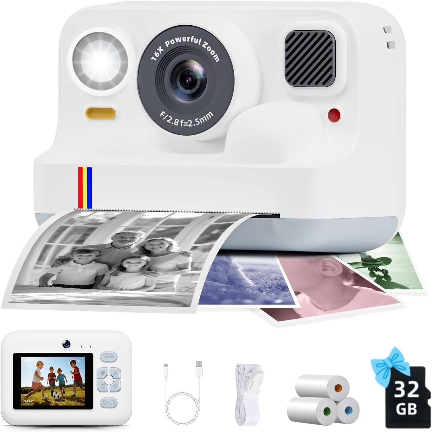 Instant Digital Camera 4K HD High Resolution Colorful Multi-Color Bluetooth Dual Lens Kids Print Camera