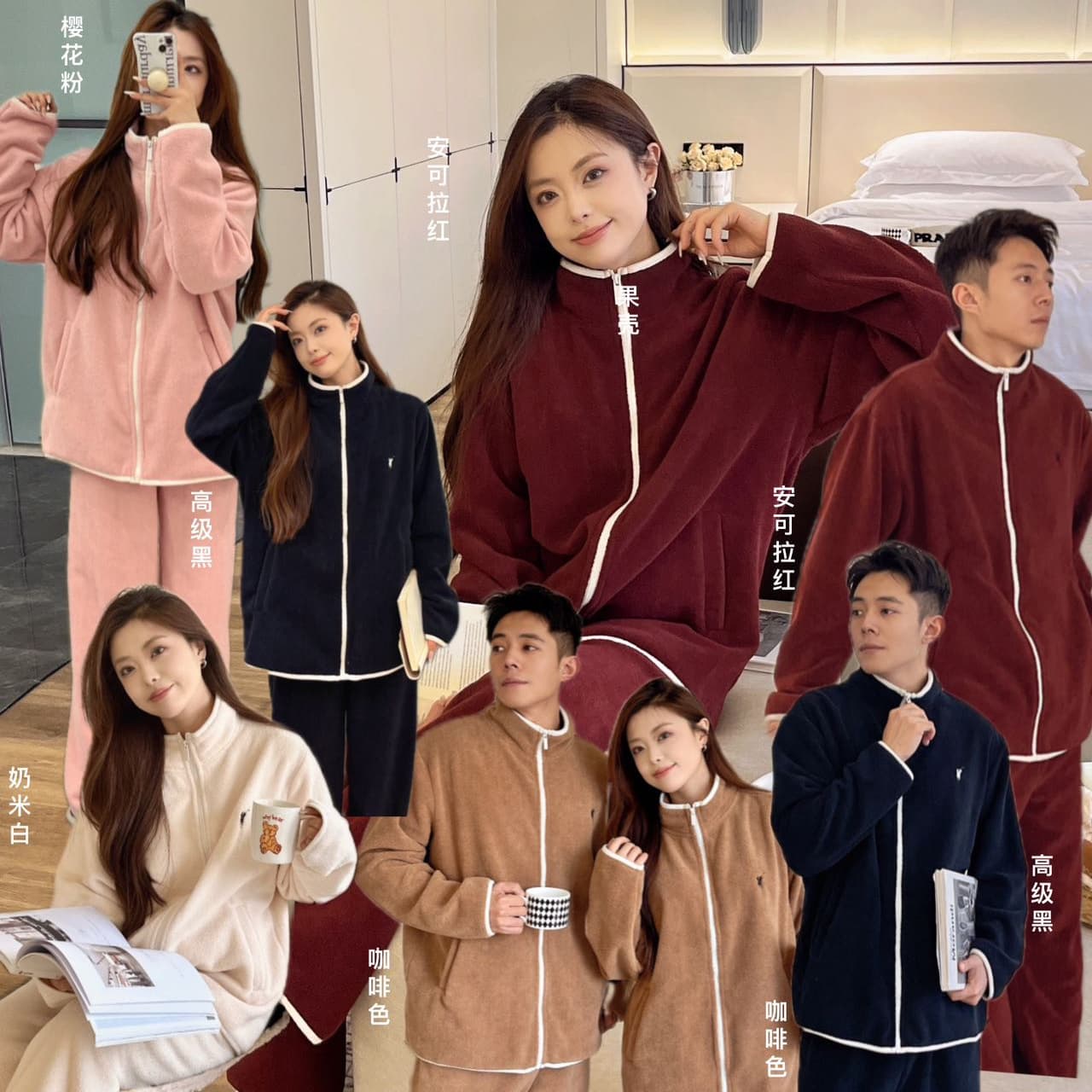Lamb Fleece Couple Pajamas Women Winter New Thickened Coral Fleece Men's Zipper Warm Homewear Set