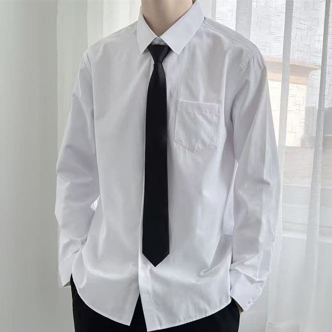 White long-sleeve shirt for men, business style, matching suit shirt for wedding and groomsmen, also available for women, professional wear in stock