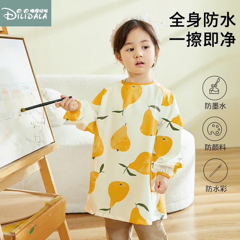 Summer baby feeding bib with waterproof long-sleeved apron for infant food protection and art activities