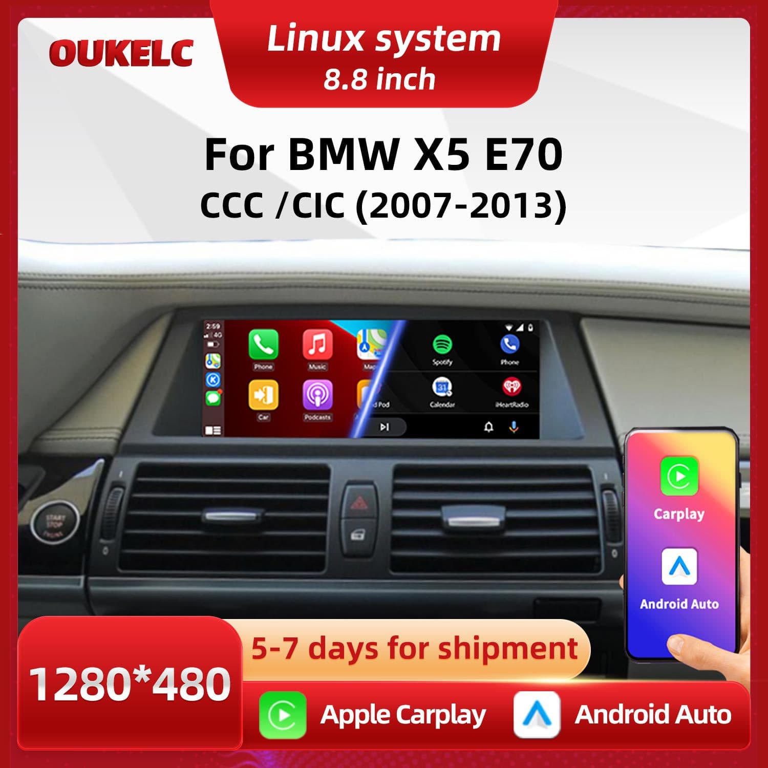 8.8-inch for BMW X5 E70 Car Central Control Large Screen Navigation Carplay Reverse Camera All-in-One