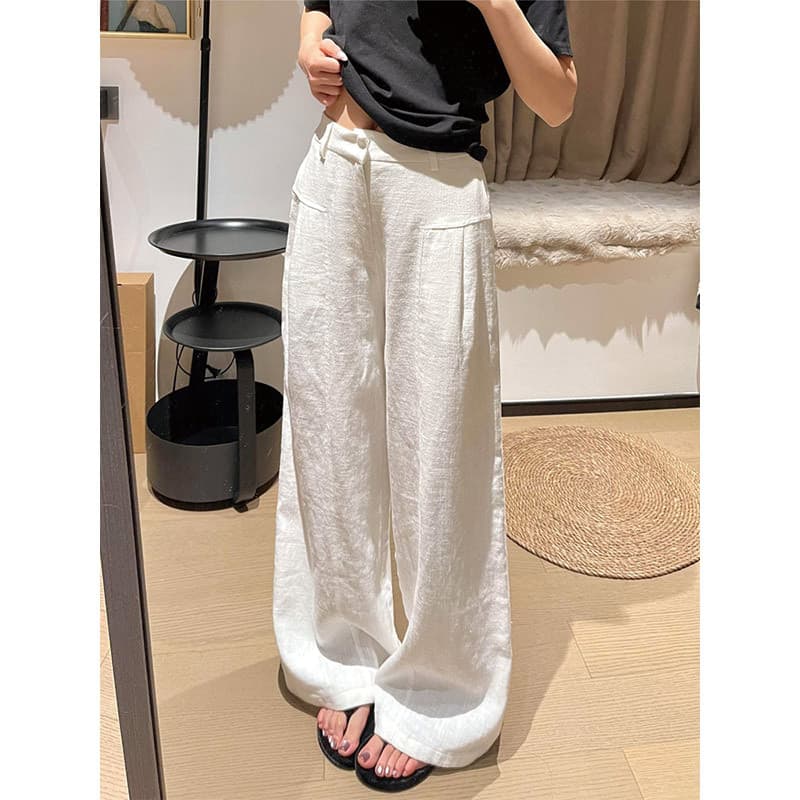 White textured wide-leg pants for women summer thin high-waisted loose straight pants old money style casual suit pants