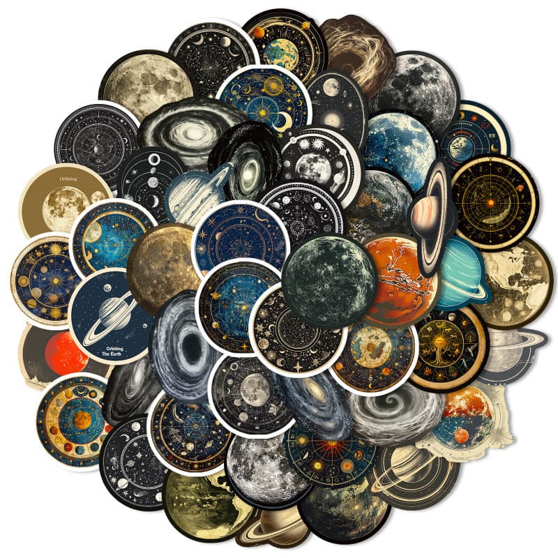 50-Piece Amazon Hot-Selling Astronomy Starry Sky Stickers Saturn Neptune Black Hole Decorative Electric Vehicle Cosmic Stickers
