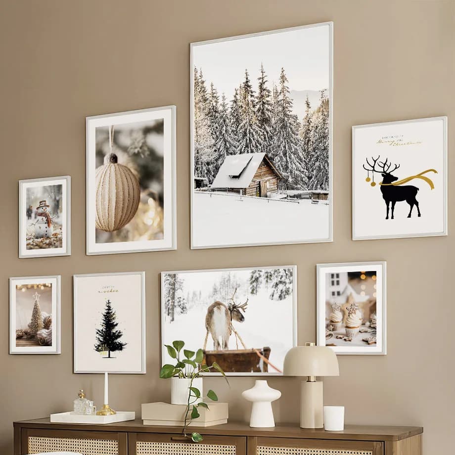 Temu Foreign Trade Shein Hot Sale Christmas Hanging Art Snow Scene Reindeer Snow Bedroom Living Room Canvas Print Decoration