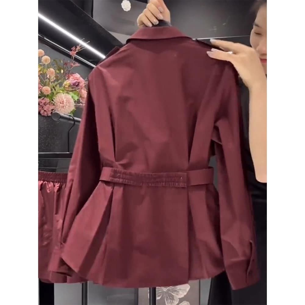Ankora Red Slimming Double-Breasted Korean Jacket, Short Stylish Mature Long-Sleeve Coat for Women